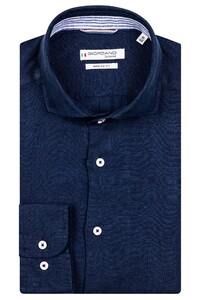 Giordano Row Semi Cutaway Solid Linen Shirt Navy