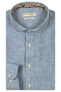 Giordano Row Soft Washed Linen Mélange Cutaway Collar Shirt Denim Blue