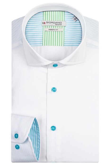 Giordano Row Uni Fresh Stripes Contrast Shirt White-Mid Blue