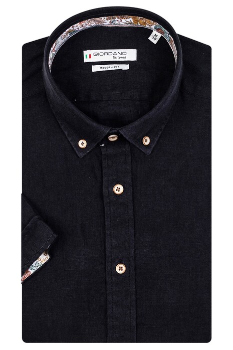 Giordano Sauro Button Down Short Sleeve Plain Linen Shirt Black