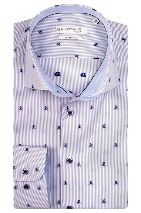 Giordano Seaton Modern Kent Stripe Squid Poplin Shirt Navy-White