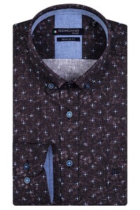 Giordano Stretch Mini Dots Print Ivy Button Down Shirt Dark Brown Melange