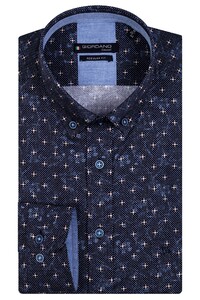 Giordano Stretch Mini Dots Print Ivy Button Down Shirt Navy