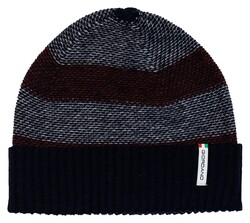 Giordano Striped Beanie Wool Blend With Cashmere Muts Navy-Brique-Grijs