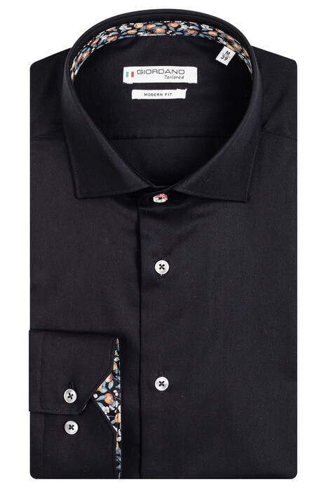 Giordano Subtle Contrast Plain Twill Maggiore Semi Cutaway Shirt Black