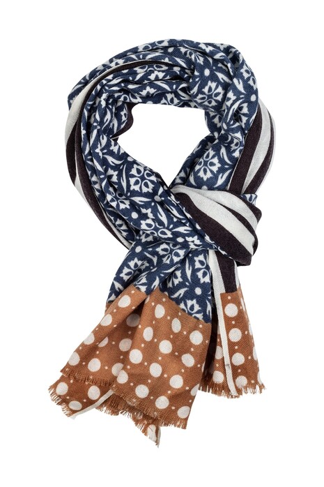 Giordano Three Pattern Combi Pure Wool Scarf Brown-Navy-Ocre