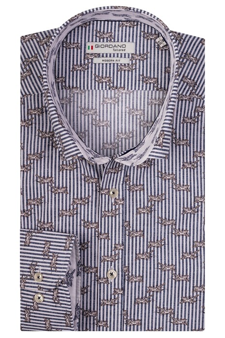 Giordano Torrino Button Down Airplane Pattern Stripe Overhemd Donker Blauw