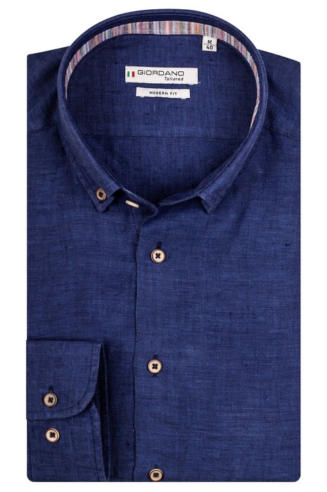 Giordano Torrino Button Down Elegant Washed Linnen Overhemd Donker Blauw