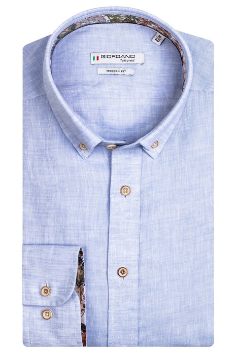 Giordano Torrino Button Down Plain Linen Shirt Light Blue
