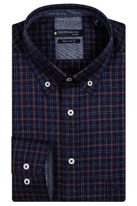 Giordano Twill Check Ivy Button Down Overhemd Donkerbruin-Navy