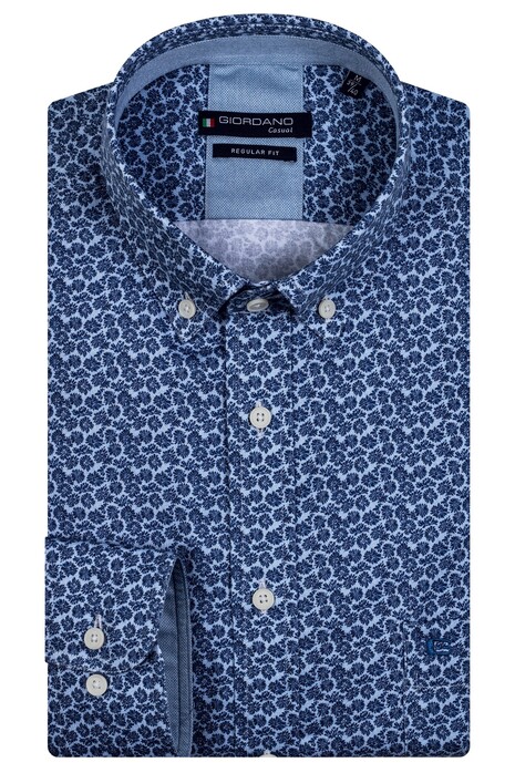 Giordano Two Tone Fantasy Flower Pattern Ivy Button Down Shirt Navy
