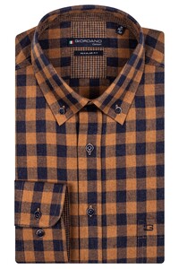 Giordano Two Tone Twill Check Ivy Button Down Overhemd Donker Bruin
