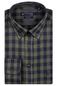 Giordano Two Tone Twill Check Ivy Button Down Overhemd Donker Groen