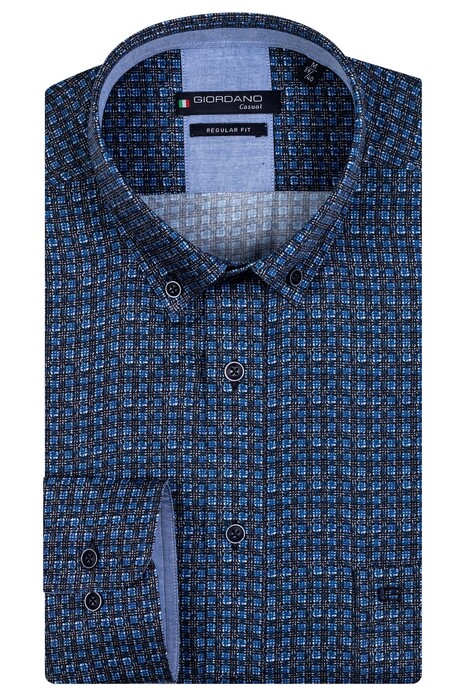 Giordano Two Tone Weave Look Check Ivy Button Down Shirt Navy