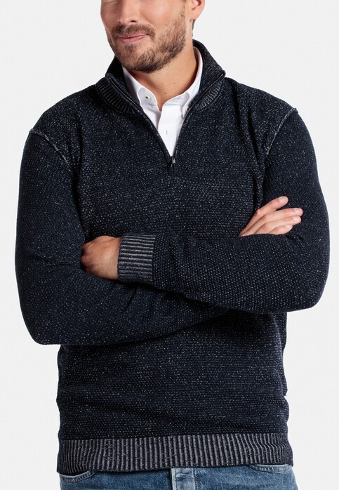 Giordano Zip Pullover Knit Uni Structure Dark Navy