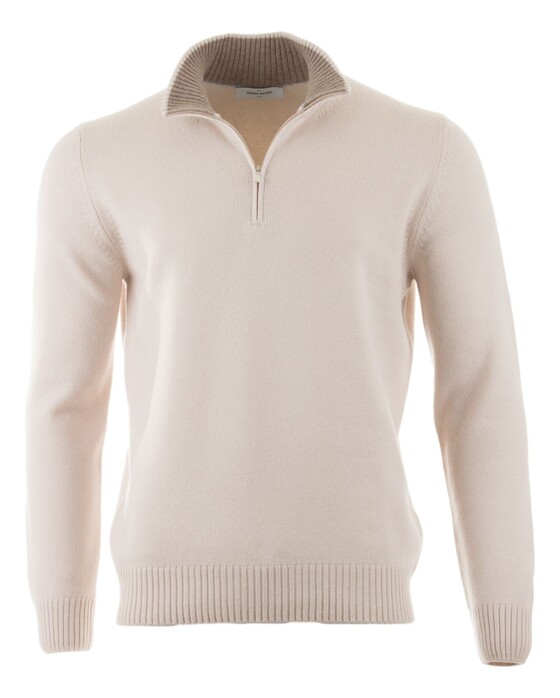 Gran Sasso 2-Ply Cashmere Blend Zip Pullover Cream