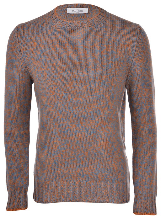 Gran Sasso 5-Ply Mouline Crew Neck Super Geelong Wool Pullover Brown-Blue