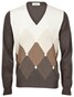 Gran Sasso Argyle Pattern Wool Blend V-Neck Pullover Brown-Beige-Off White