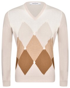 Gran Sasso Argyle Pattern Wool Blend V-Neck Trui Beige-Brown-Off White