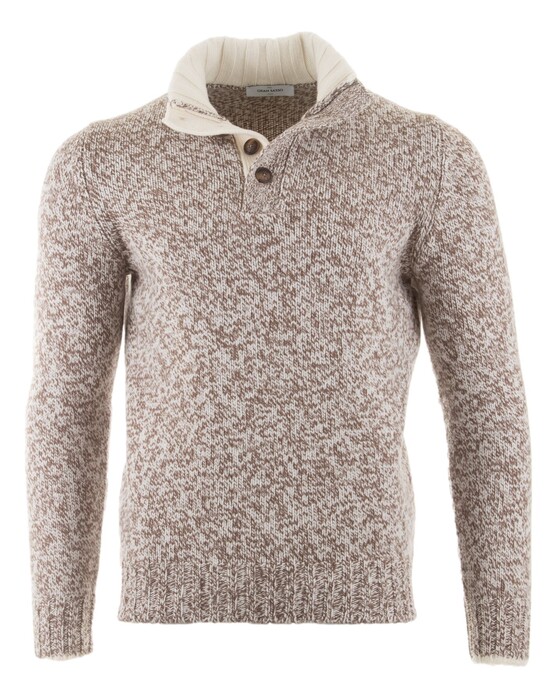 Gran Sasso Button Collar Melange Pullover Brown Melange Dark