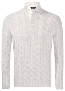 Gran Sasso Cable Knit High Button Collar Trui Licht Grijs