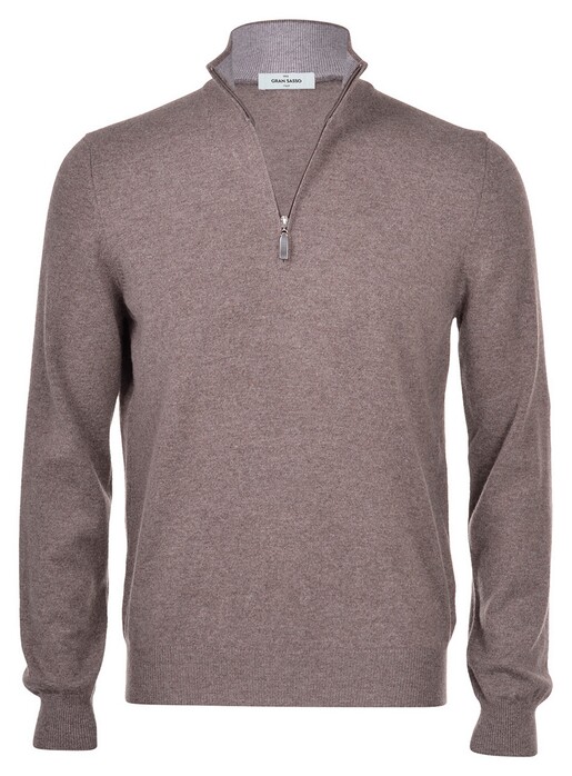 Gran Sasso Cashmere Blend Mock Zip Pullover Dove Turtle