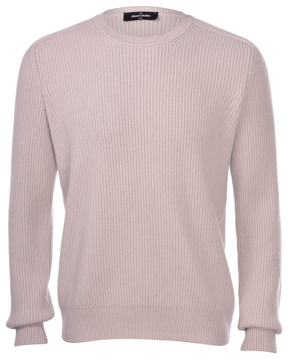 Gran Sasso Cashmere Ribbed Structure Crew Neck Pullover Beige