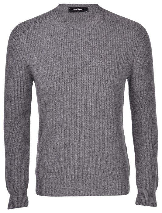 Gran Sasso Cashmere Ribbed Structure Crew Neck Pullover Grey