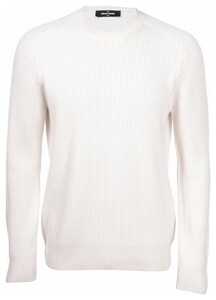 Gran Sasso Cashmere Ribbed Structure Crew Neck Pullover White