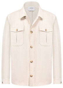 Gran Sasso Cotton Linen Herringbone Double Chest Pocket Overshirt Beige