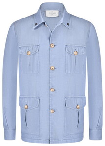 Gran Sasso Denim Cotton Double Chest Pocket Overshirt Light Blue