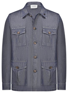 Gran Sasso Denim Cotton Double Chest Pocket Overshirt Navy