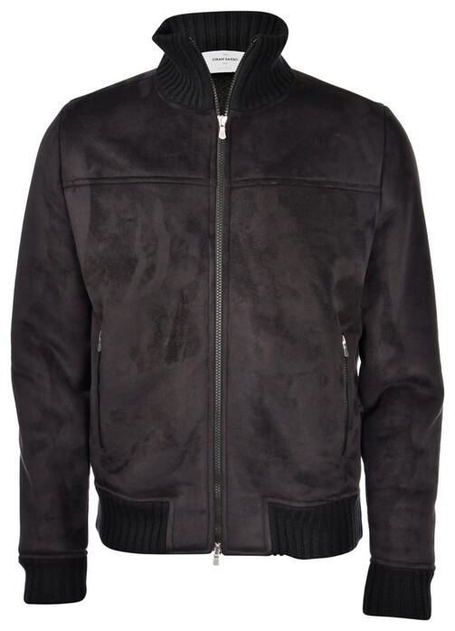 Gran Sasso Faux Sheepskin Jacket Two-Way Zip Closure Black | Jan