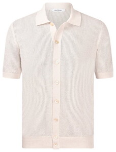 Gran Sasso Fine Cotton Texture Knit Polo Cardigan Shirt Cream