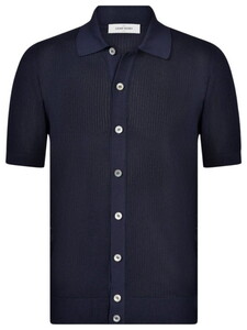 Gran Sasso Fine Cotton Texture Knit Polo Cardigan Shirt Overhemd Navy