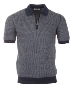 Gran Sasso Fine-Stripe Linen Cotton Blend Polo Donker Blauw