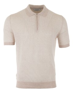 Gran Sasso Fine-Stripe Linen Cotton Blend Poloshirt Light Sand