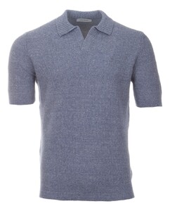 Gran Sasso Fine Structure Linen Cotton Blend Poloshirt Dusty Blue