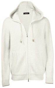 Gran Sasso Fisherman's Rib 2-Ply Cashmere Hooded Cardigan White