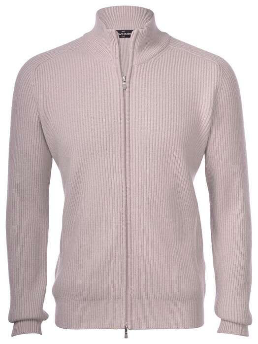 Gran Sasso Fisherman's Rib Full Zip Cardigan Dove Grey