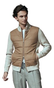 Gran Sasso Flanel And Wool Knit Two-Way Zip Vest Hazel-Bruin