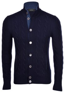 Gran Sasso Full Button Cable Stitch 2-Ply Cashmere Vest Blue Navy-Light Blue