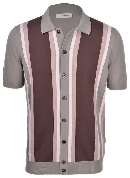 Gran Sasso Full Button Knitted Fresh Cotton Poloshirt Green-Brown-Pink