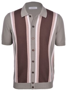 Gran Sasso Full Button Knitted Fresh Cotton Poloshirt Polo Green-Brown-Pink