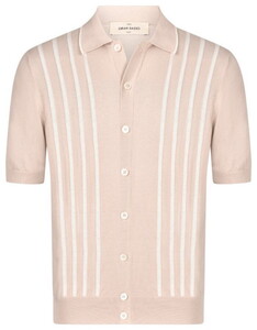 Gran Sasso Full Button Knitted Striped Polo Shirt Overhemd Licht Zand