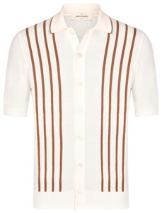 Gran Sasso Full Button Knitted Striped Polo Shirt Overhemd Off White