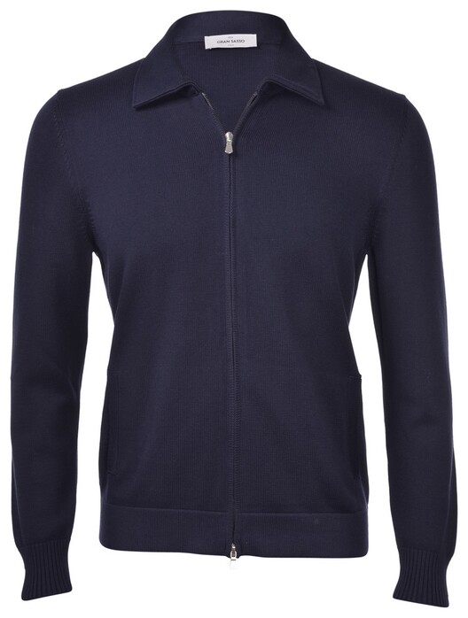 Gran Sasso Knit Zip Cardigan Two-Ply Pure Cotton Double Zip Slider Blue Navy