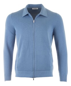 Gran Sasso Knit Zip Cardigan Two-Ply Pure Cotton Double Zip Slider Mid Blue