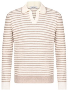 Gran Sasso Knitted Stripe Linen Cotton Pullover Sand-Ecru