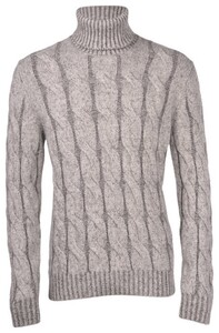 Gran Sasso Large Cable Knit Rollneck Alpaca Cashmere Wool Blend Trui Grijs